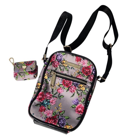 Betsey Johnson Floral Nylon Crossbody Bag & Ear Bud Tech Case - Picture 1 of 12